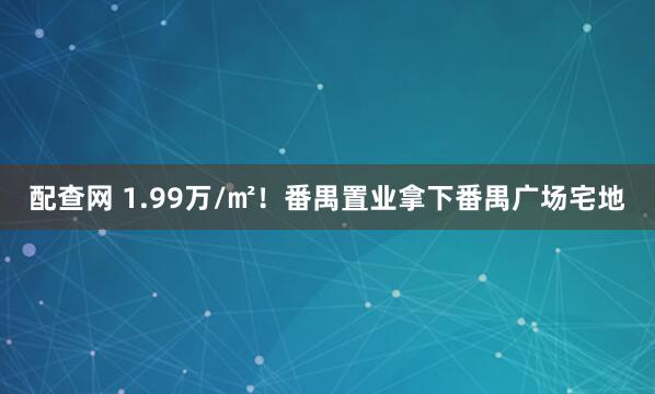 配查网 1.99万/㎡！番禺置业拿下番禺广场宅地