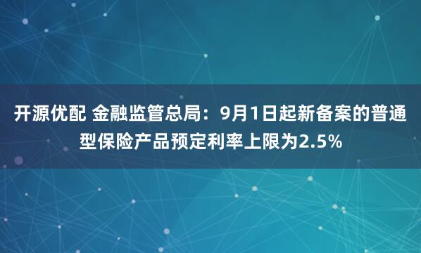 开源优配 金融监管总局：9月1日起新备案的普通型保险产品预定利率上限为2.5%